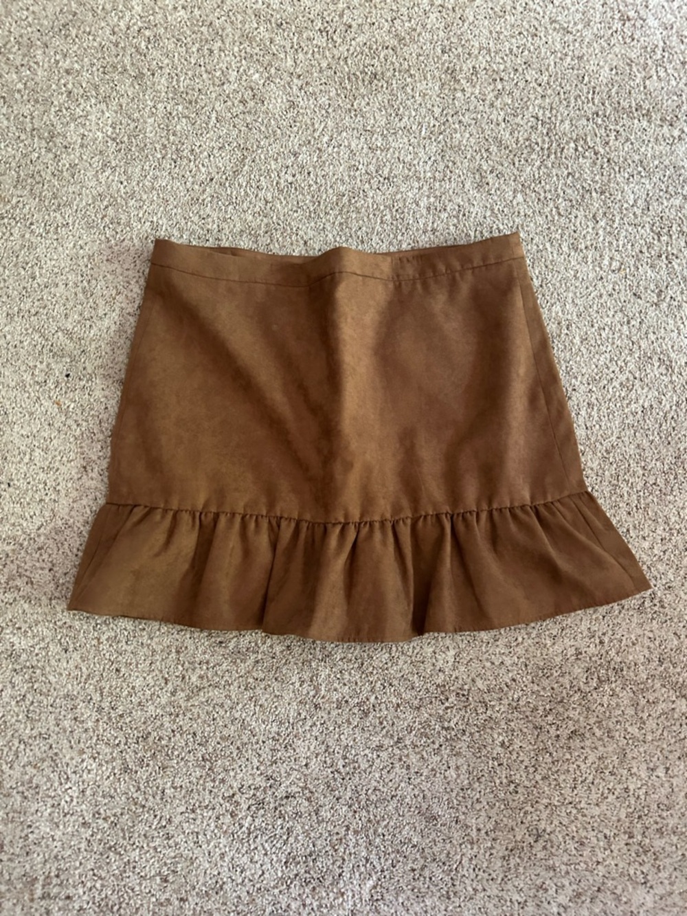 J. Crew Brown Ruffle Hem Suede-Look Mini Skirt